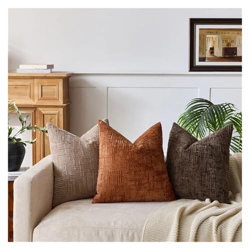 Housse de coussin en chenille marron 60x60 cm à texture bambou chic - 4