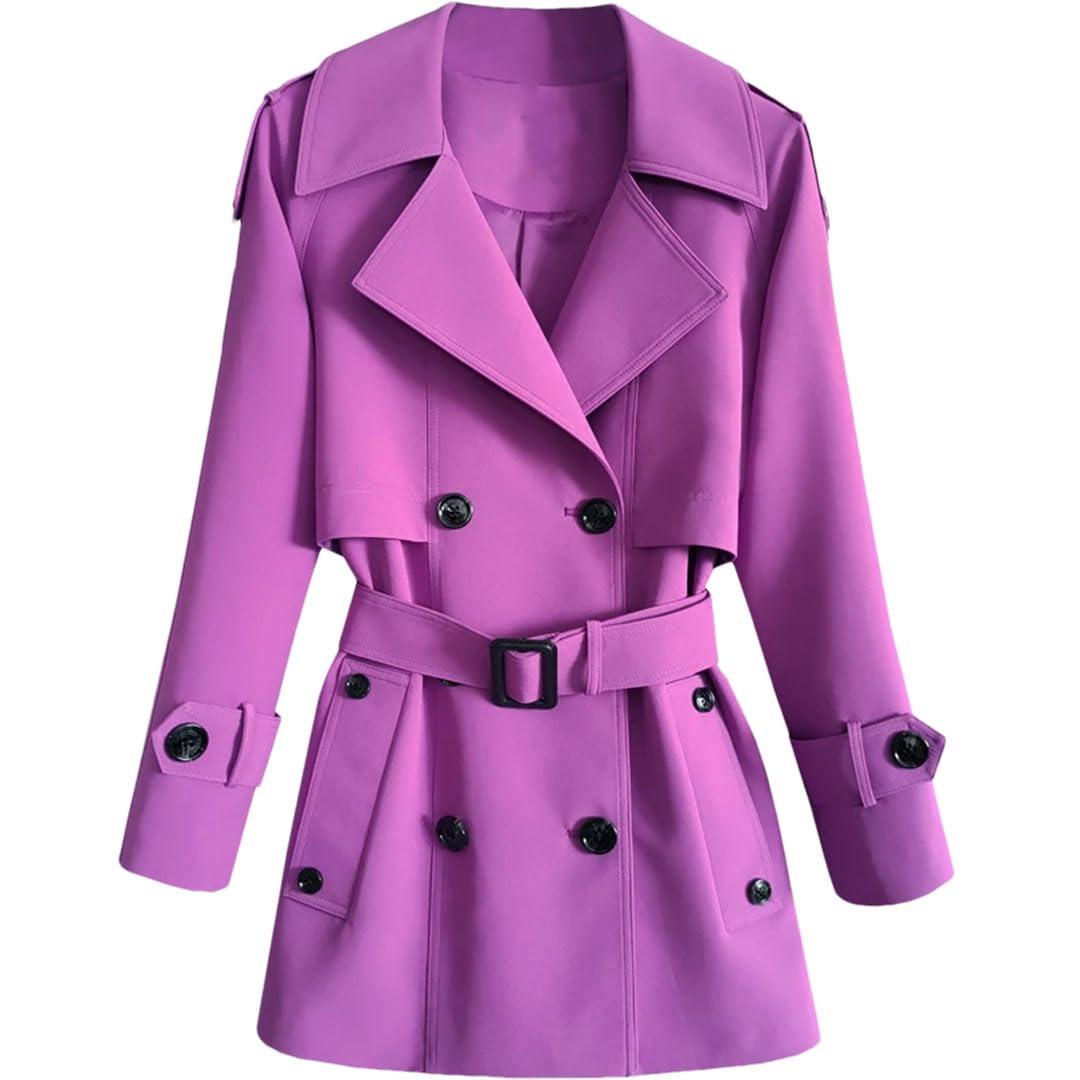 Womens Casual Trench Coat Long Large Lapel Belted Double-Breasted Long Sleeve Jackets