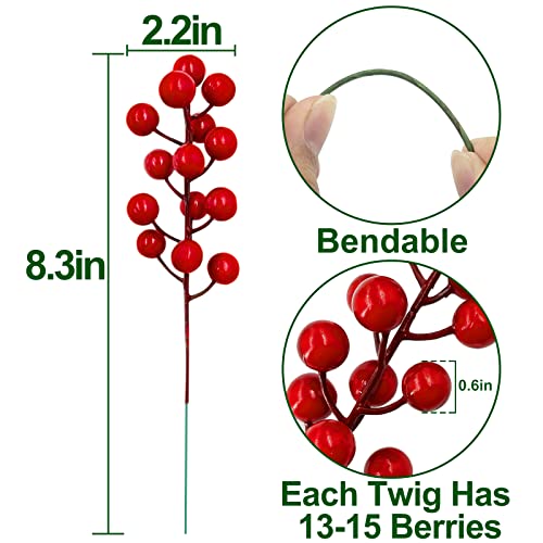 Turnmeon 50P Christmas Berries Stems Decorations,8.3" Artificial Christmas Berry Picks Twigs Branches For Christmas Tree Ornaments Fillers Diy Holiday Home Indoor Outdoor Xmas Decor(Red) #TOP1
