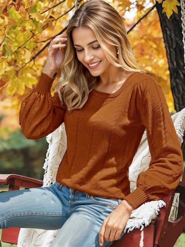XINWEZZ Womens Sweaters Fall 2024 Casual Puff Long Sleeve Square Neck Cozy Knitted Pullover Sweater Tops Trendy Outfits3