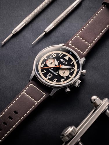 Image of AVI-8 Men's 43.5mm Hawker Hurricane Carey Dual Time Watch with Leather Strap AV-4088