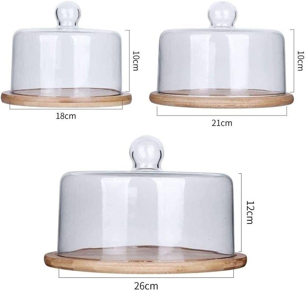 Glass Dome and Wooden Steak Plate Cafe Pastry Tray Sandwich Pudding Dust Preservation Cover Chip Dip Server Decorative Serving Tray (Size : 262612CM) (21 * 21 * 10CM) image 5