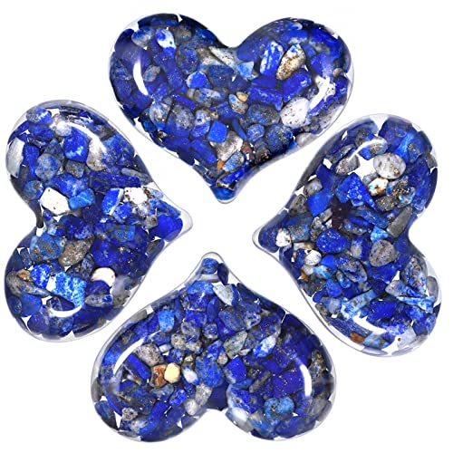Nupuyai 4PCs Lapis Lazuli Naturelle Pierres de Cristal de Résine en Forme de Coeur pour la Relaxation, Reiki Pierre de Palmier de Poche pour la Chakra Méditation et Décor de Bureau