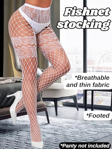 Image of ChiaoLezhee Sexy Wide Fishnet Tights, Floral Lace Garter Stockings For Women, Fishnets Fish Net Fits 0-18
