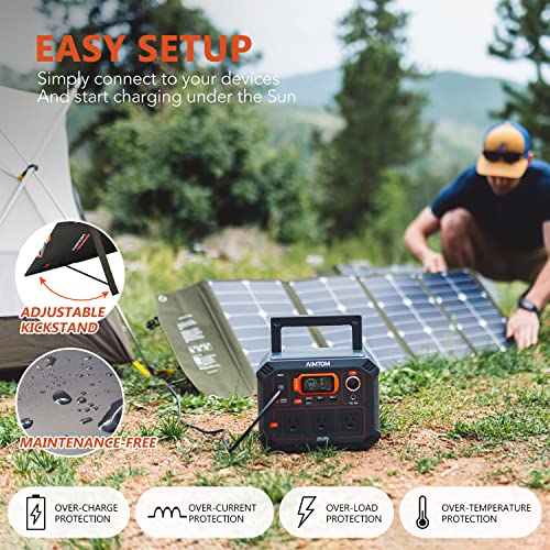 Aimtom Rebel 440 Solar Generator + Solarpal 80W Foldable Monocrystalline Etfe Solar Panel, 440W Power Station With 110V Ac Usb Usb-C 12V Dc For Camping Outdoor Rv Travel Home Backup Emergency #TOP2