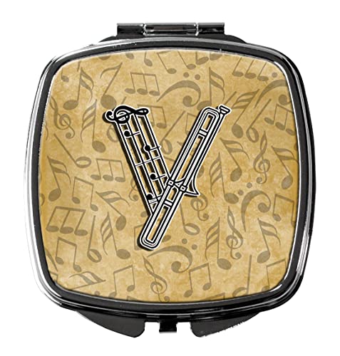 Espejo compacto de viaje decorativo con letra V y tema musical para mujeres y niñas, espejo plegable de mano para maquillaje, regalo, marca Caroline's Treasures miniatura 1
