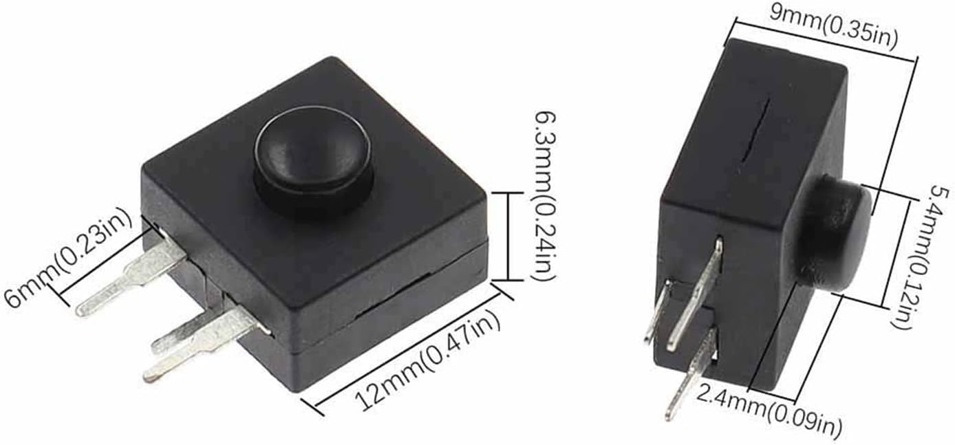 10PCS Headlamp Flashlight Head Light Side Switch 12x12mm DC 30V 1A 3pins Straight Feet Push Button Switch ON-Off-ON