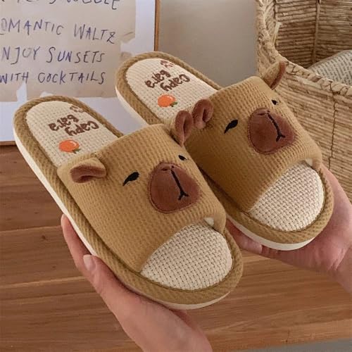 Women's Capybara Linen Slippers Summer Breathable House Shoes, Cute Cotton Slides for Rooms Indoor Comfort Floor Sandals2