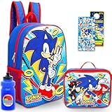 Sonic the Hedgehog Backpack and Lunch Box for Boys - Bundle with 16” School Bag, Lunch Box Featuring Shadow & Knuckles, Water Bottle, Stickers, and More | Sonic Backpack with Lunchbox