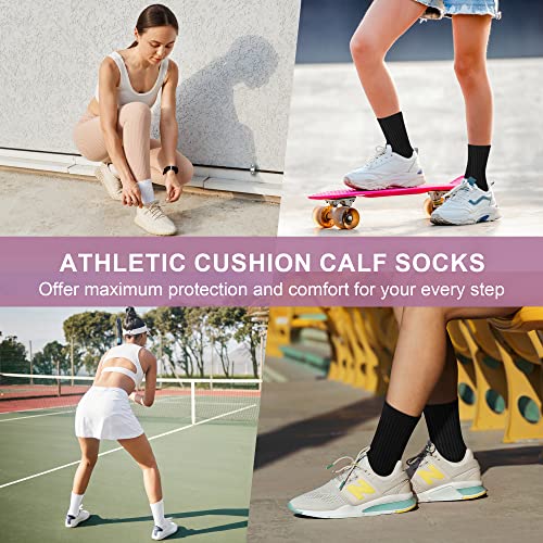 Cuangya Crew Socks Women Athletic Hiking Running Cushioned Compression Socks 5-Pairs White And Black #TOP6
