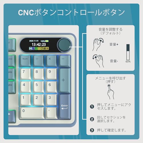 RK ROYAL KLUDGE S98 JP メカニカルキーボード、スマートディスプレイとボタン付き、トップマウント 96% ワイヤレスメカニカルキーボード BT/2.4G/USB-C、ホットスワップ可能、ソフトウェアサポート、98キー、日本語QWERTYレイアウト