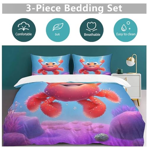 Housse couette crabe 3 pièces 220x240 cm parure lit microfibre - 4