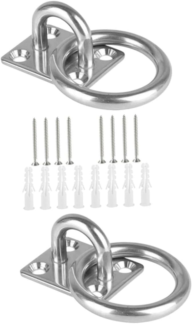 VANZACK 2Pcs Heavy Duty Stainless Steel Ceiling Hooks with Pad Eye Plate Durable Anchor for Hammocks and Sunshade Easy Installation Versatile Use Material