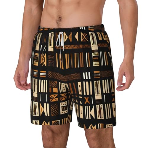 African Mud Cloth Tribal Print Mens Swim Trunks with Compression Liner Casual Shorts Summer Beach Quick Dry Shorts2