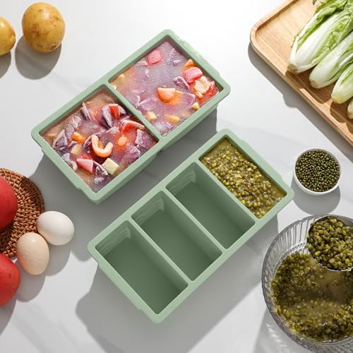Image of Silicone Freezer Trays with Lid for Soup, 1-Cup & 2-Cup Large Ice Cube Molds Food Storage Containers for Meal Prep, Freeze 500mL /250mL /125mL Portions - 2 Pack