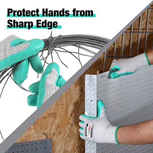 Haushof 3 Pairs Latex Coated Cut Resistant Gloves, Level 5 Cut Resistant Working Gloves For Gardening, Restoration Work, Large #TOP2