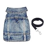 JcDuDoi Dog Jean Jacket Pet Blue Denim Coat for Puppy Small Dogs Fashion Classic Overalls Girl Male Boy Cat Costumes Vintage Washed Vest Clothes Outfit Shirts (Blue, Large)