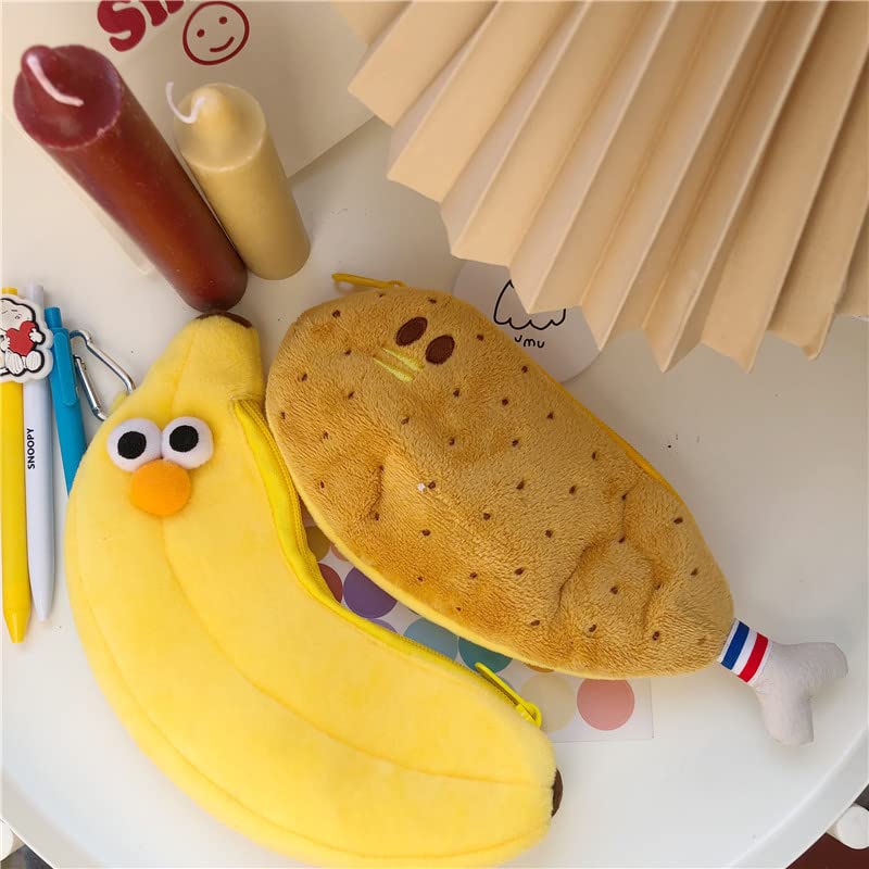 Image of HSYHERE Creative Cute Novelty Funny Face Simulation Food Fruit Chicken Leg Banana Character Soft Stuffed Surface Clothes Zipper Pencil Box Pencil Case Pencil Holder Pouch Pen Bag - Yellow Banana