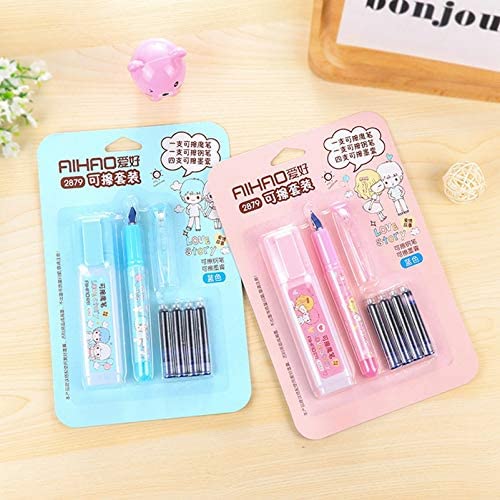WorldCare® Cute Erasable Fountain Pen With 4 Ink Magic Pen Set Stationery Set For Children Study