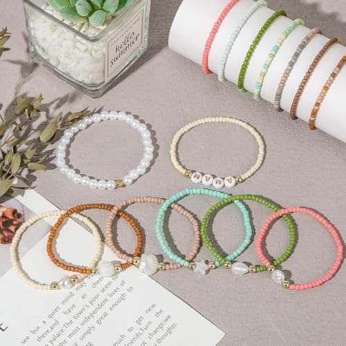 Image of SANNIDHI DIY Jewelry Making Bead Kit, 24-Color Glass Seeds Beads Set with Letter Beads, Pearl & Shell Beads, Gold Charms, Findings, String & Tools for Bracelets, Necklaces, Earrings and Anklets