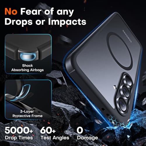 Image of TOCOL Magnetic for Samsung Galaxy S24 FE Case, [15FT Military Grade Protection] [Compatible for Mag-Safe] Translucent Matte Hard Back for Galaxy S24 FE 6.7 Inch, Magnetic-Black | Magnetic