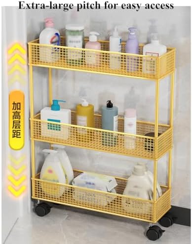 Slim Rolling Mesh Storage Cart - 3-Tier Mobile Shelving Unit with Drainage Design for Kitchen, Bathroom & Laundry - Narrow White Cart on Wheels for Easy Organization