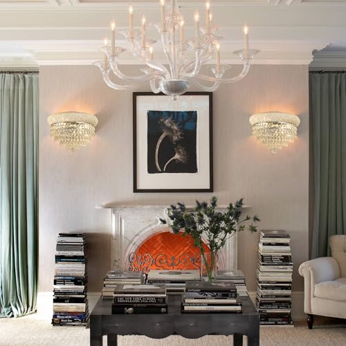 Image of 2-Lights Crystal Icicle Prisms Drops Wall Sconce Light for Living Room Dining Room Bathroom Vanity Mirrors Hallway Bedroom Closet Stairway (Chrome)