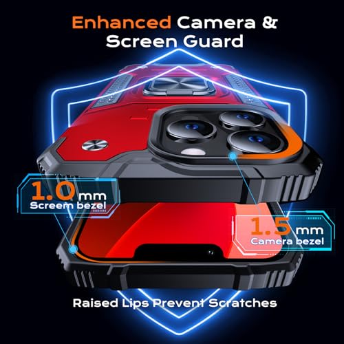 Image of Anqrp Heavy Duty Case for iPhone 13 Pro Case with Enhanced Ring Holder Grip Stand, Military Grade Shockproof Rugged Drop Protective Silicone Hard Slim iPhone 13 Pro Phone Case Cover,Corail Red