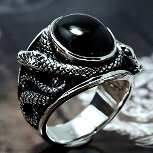 Snake Ring, Reptile Serpent Ring For Men, Norse Viking Snake Ring Snake Jewelry, Celtic Snake Ring Black Gem Snake Band Ring Punk Cobra Snake Animal Ring For Boys (7) #TOP2