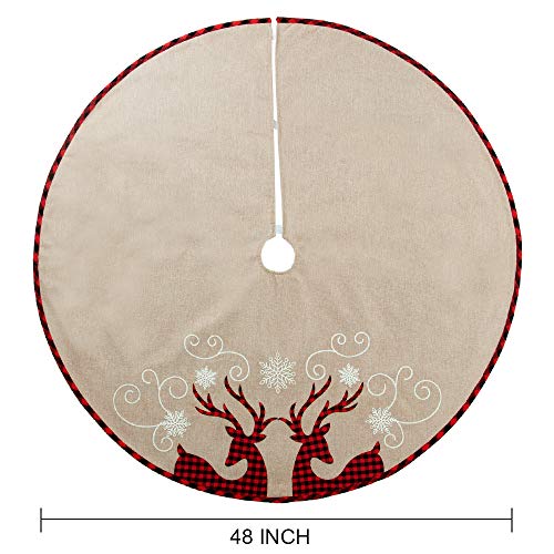 Haumenly Burlap Christmas Tree Skirt, Buffalo Plaid Reindeer Tree Skirt For Xmas Tree Holiday Party Decoration - 48 Inches #TOP1