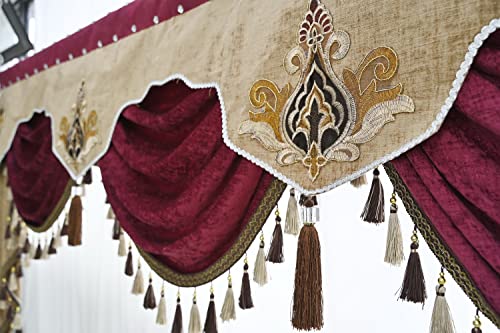Newwpkira European Brown Burgundy Waterfall Valances For Windows Swag Waterfall Valance With Tassel European Chenille Curtain Valance For Living Room 1 Panel #TOP5