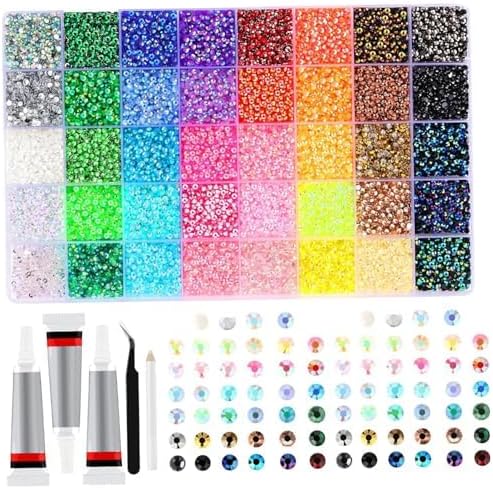 Resin Jelly Rhinestones, 32000Pcs 3mm Flatback Rhinestones for Bedazzling Crafting with 3Pcs B7000 Glue, Bling Crystal Bedazzle Kit for Clothing Shoes Nail Art Graduation Cap Decor (White)