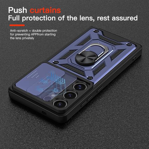 Image of SPAZY CASE Samsung Galaxy S25 Ultra Back Case | Heavy Duty Hybrid Case with 360 Degree Rotating Finger Ring Holder + Slider Shutter Camera Protection Cover for Samsung Galaxy S25 Ultra 5G - Blue