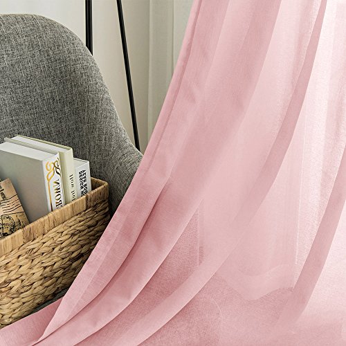 Lazzzy Voile Curtains For Living Room Window Curtian Panels 84 Inch Length Rod Pocket Window Treatment Set For Bedroom Drapes 2 Panels Pink #TOP5