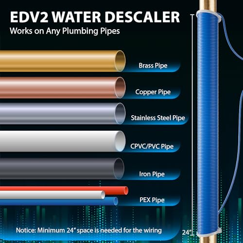 Image of iSpring EDV2 Whole House Super Water Descaler, 10 Times More Powerful Alternative Electronic Salt-Free Hard Water Conditioner, Alloy Construction, Reduces Limescale, Prevents Deposits Build-up