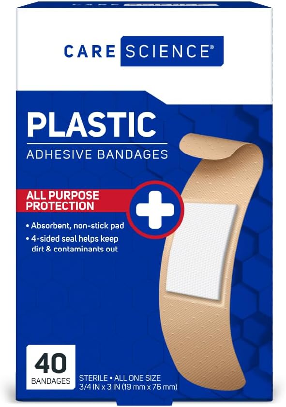Care Science Plastic Adhesive Bandages, 40 ct 0.75 x 3 inches (Pack of 36) | Flexible + Breathable Protection Helps Prevent Infection for First Aid and Wound Care