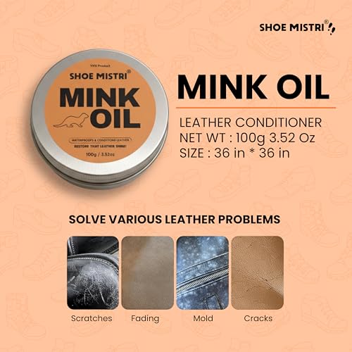 Image of Shoe mistri Mink Oil Leather Conditioner - 100g Waterproofing & Conditioning Balm for Shoes, Bags, Jackets & Accessories - Restores Shine, Prevents Cracks, Removes Mold, Repairs Scratches & Fading