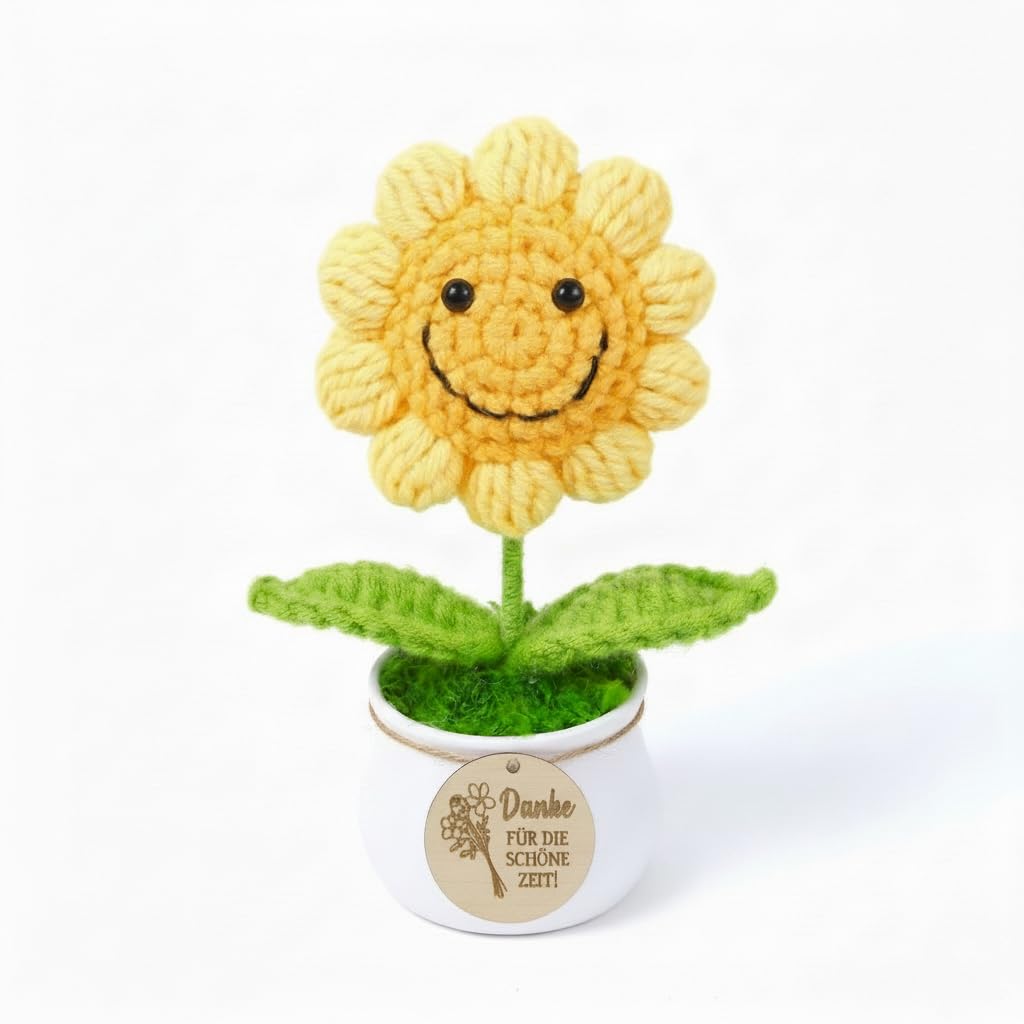 kiimiipa Danke Geschenk Positive Gestrickte Sonnenblume,Dankeschön Geschenke für Kollegen Lehrer Freunde Frauen Männer,Erzieherin Geschenk Glücksbringer Geschenk Deutsch (Danke)