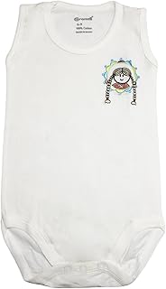 سكيلز سالوبيت بكباسين قطن بدون اكمام مطرز للبنات - ابيض - 6-9 اشهر