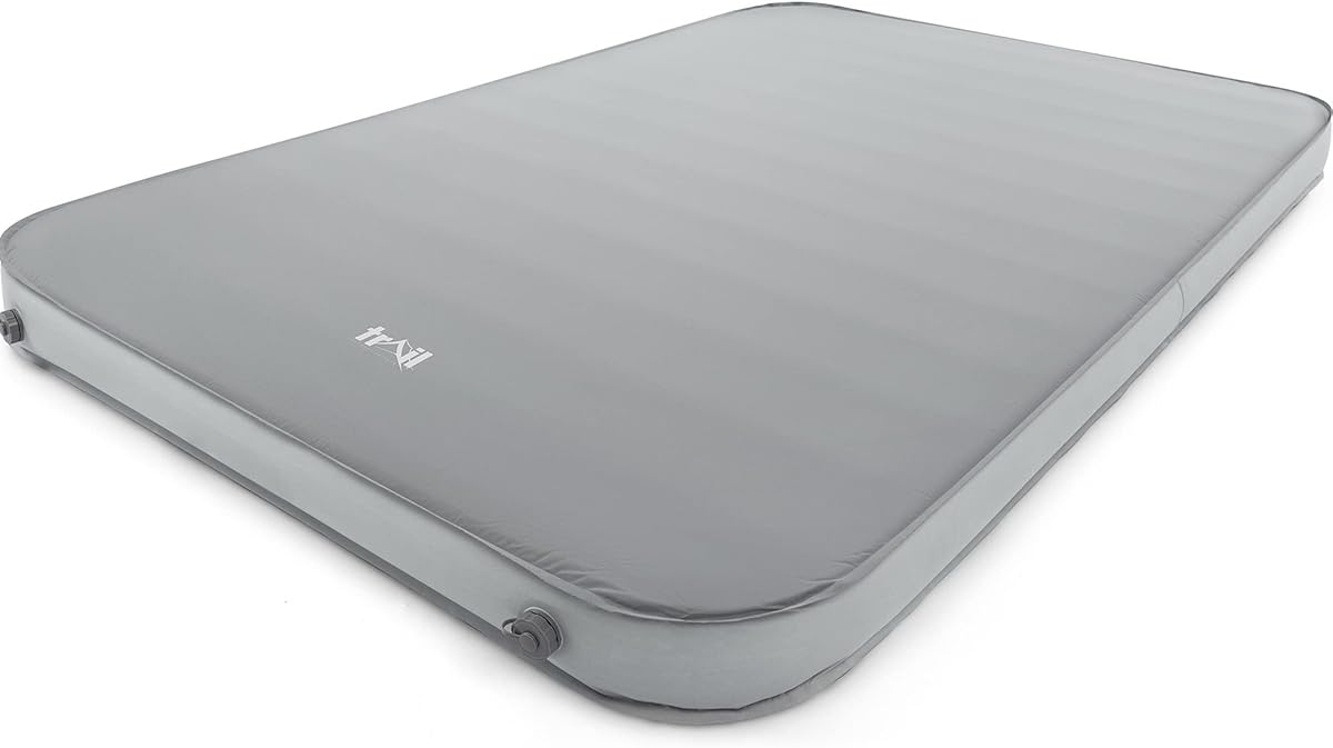 Trail Outdoor Leisure Double Self Inflating Camping Mat, Deluxe Inflatable Air Mattress, Memory Foam Core, Box Wall Sides, Brushed Face Fabric, Bag Included (200cm x 132cm x 10cm)