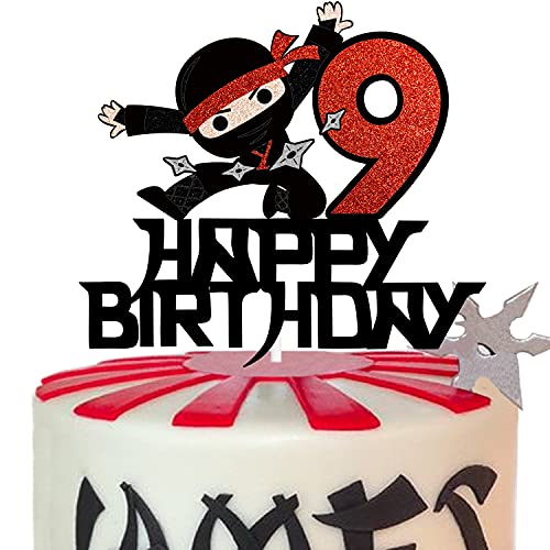 9Th Happy Birthday Cake Topper Kung Fu Ninja Themed Karate Boy Girl Glitter Party Cake Decorations #TOP26