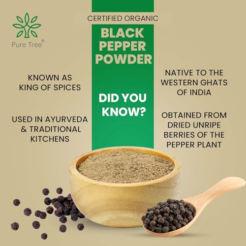 Image of Pure Tree Certified Organic Black Pepper Powder | 1.8 Kg / 1800 g | Kali Mirch Powder | Black Peppercorn Kaali Mirch | Aromatic Black Pepper Seeds Powder | Miriyalu Powder Spices