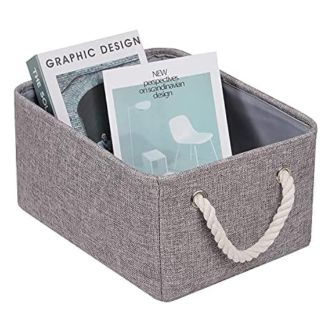 Fabric Storage Box for Shelves, Foldable Storage Basket with Rope Handles Home Organizer for Toys, Clothes, Books, 36x26x18cm, Grey Cover