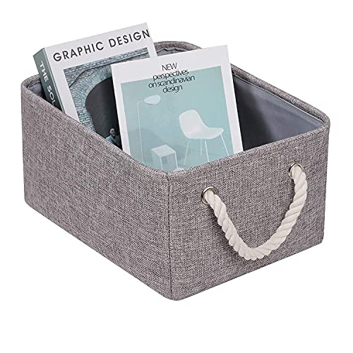 Boîte de rangement en tissu gris pliable avec poignées en corde pour jouets, vêtements, serviettes, 36 x 26 x 18 cm Cover
