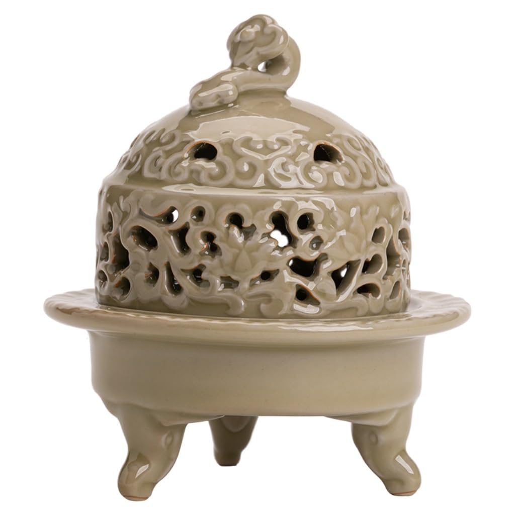Basxdrfxz A Incense Holder Base Ceramic Romatherapy Stove Chinese Retro Zen Ornaments Office Line Incense Burner Home Three-Legged Plate