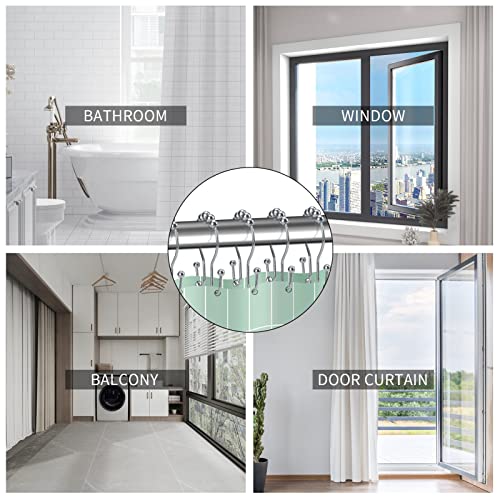 Misounda Double Shower Curtain Rings,Set Of 14,Stainless Steel,Diameter 3 X 1.8 Inches,For Shower Curtain Rod,For Shower Curtain,Sturdy Shower Curtain Rings,Hooks -Chrome #TOP5