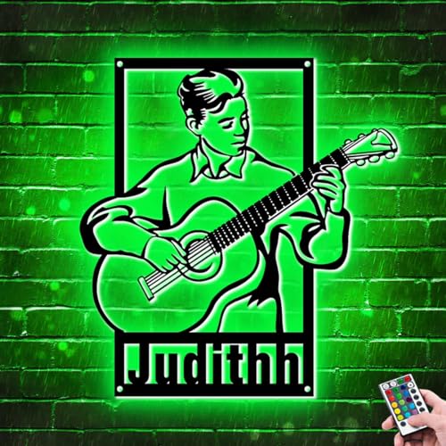 ASD Jewerly Decoración personalizada para habitación de guitarra con nombre, letrero artístico de pared de Metal con nombre de guitarrista personalizado con luz LED, luz de neón Led para guitarra
