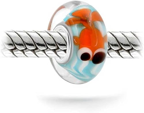 Miniatura 2 de Bling Jewelry Cartoon Nautical Blue Fish Bowl Whale Ocean Vacation Travel Murano Glass .925 Sterling Silver Spacer Bead Fits European Charm Bracelet