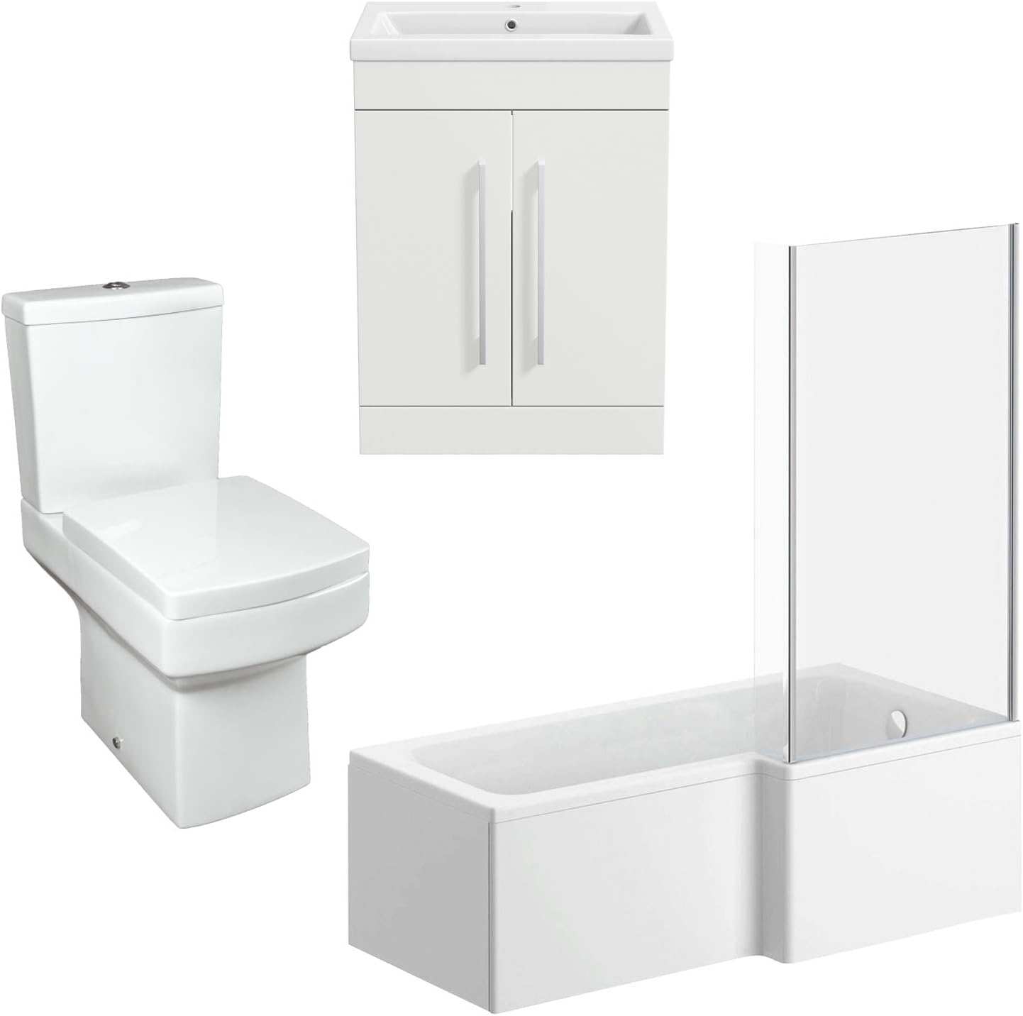 AURORA Bathroom Suite Vanity Unit Basin L Shape Bath With Square Toilet