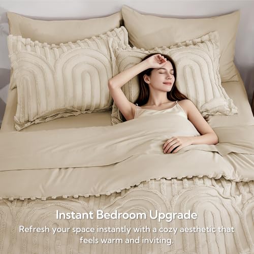 Image of MR&HM Boho Comforter Set King 7pcs, Linen Western Arch Tufted Bedding Set